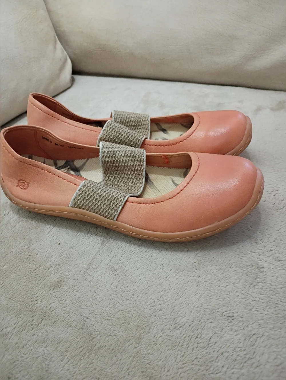 Peach Leather Mary Jane Flats with Elastic Strap - Picture 2 of 10